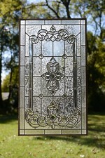 Handcrafted stained glass window panel Clear Beveled glass panel 20" x 34.25" 