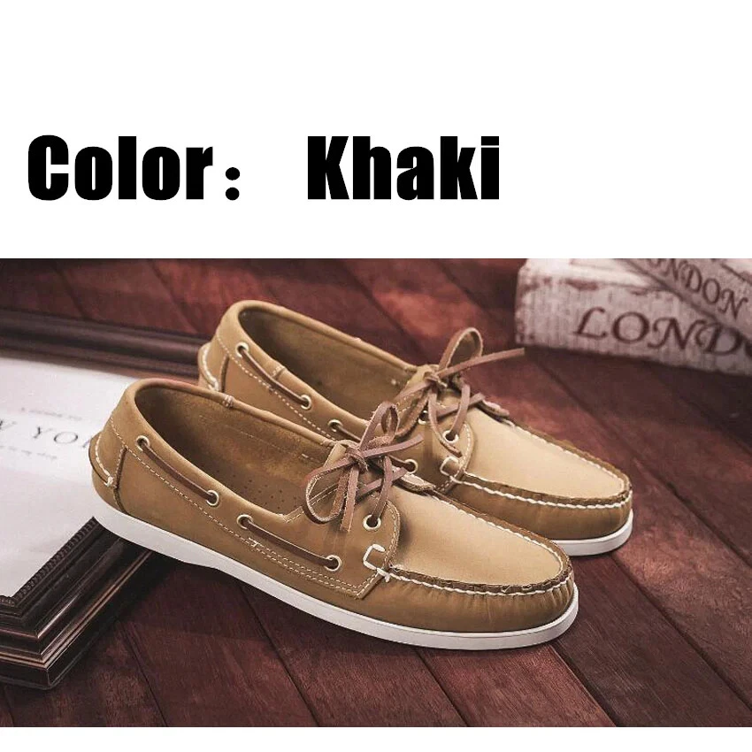 Men Genuine Leather Classic Boat Shoes Navy Blue Flats Loafer Casual Board Boots - Image 4 of 4