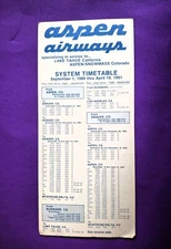 ASPEN AIRWAYS System Timetable April 19 1981 double sided card