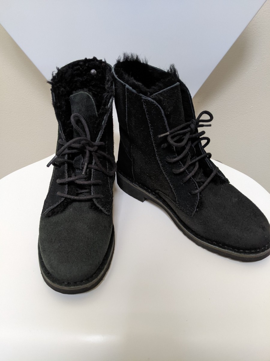 NWD UGG Lace-up Suede Boots UGGPURE Real Australia Lamb Fur Black 