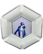 Vintage Bernardaud Limoges Ashtray Art Deco Lady Woman Hexagonal