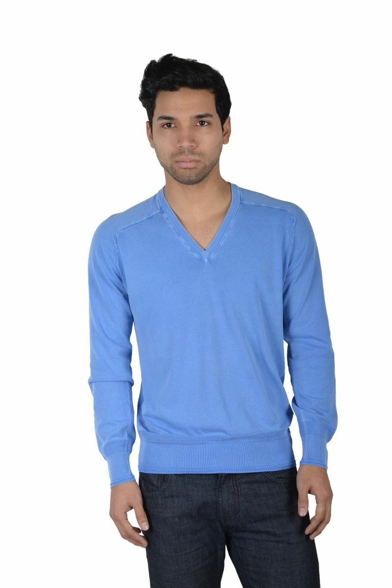 Мужской синий свитер с V-образным вырезом и боковым наклоном, размер 3, US M, IT 50