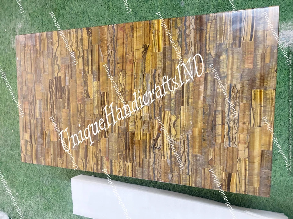 Tiger Eye Gemstone Table – Natural Stone Side Table – Luxury Crystal Accent Slab - Image 3 of 4