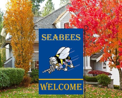 Bannière drapeau de jardin double face US NAVY USN Seabees Welcome Veteran 12'x18' - Photo 1 sur 2