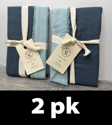 2pk Southern Living Simplicity DUO Fringe Reversible Pillow Shams Blue Euro Size