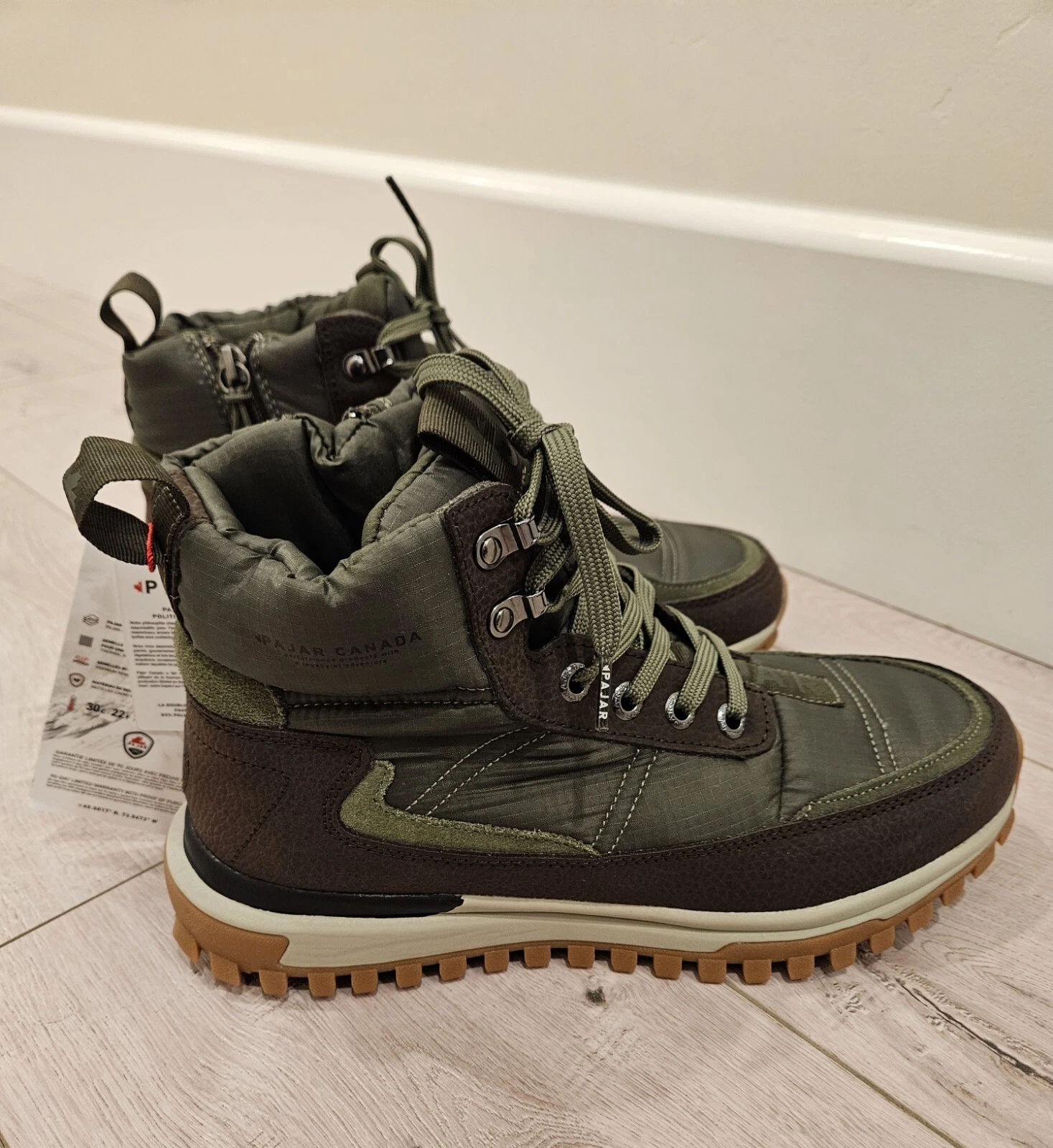 NEW PAJAR CANADA SIZE 10 FERO 2.0 MEN'S LACE UP BOOTS GREEN/BROWN WATERPROOF