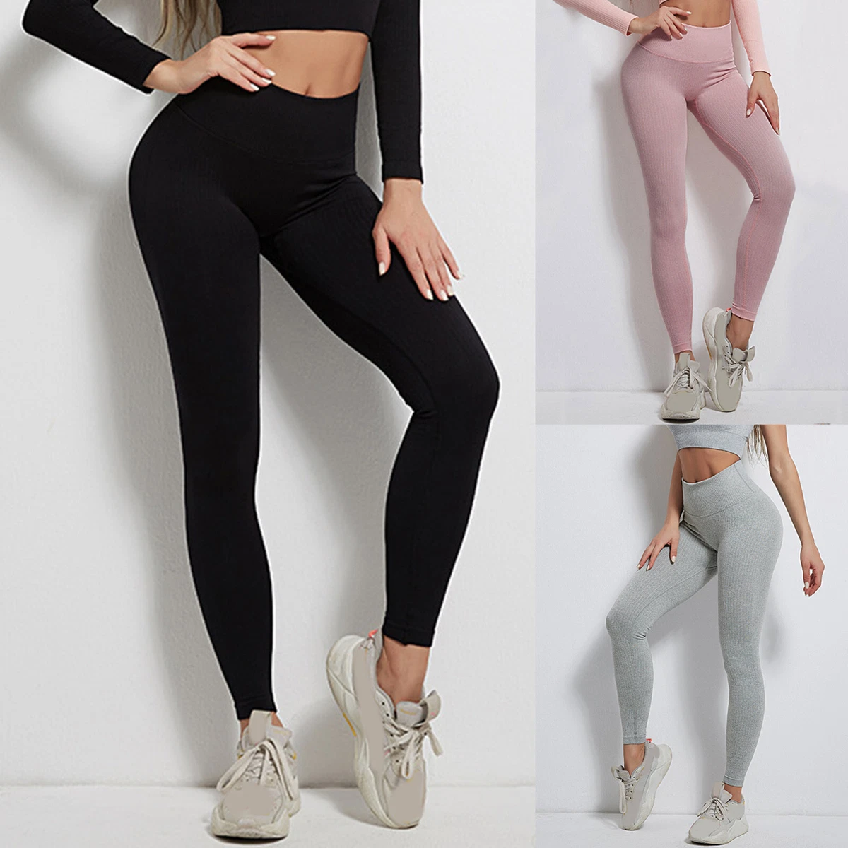 Women's Solid Pants Tummy Control Workout Leggings Tall plus Size