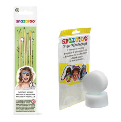 Snazaroo Pinsel & 2 x Schwämme Set Spezialeffekte Gesichtsfarbe Make Up Zubehör