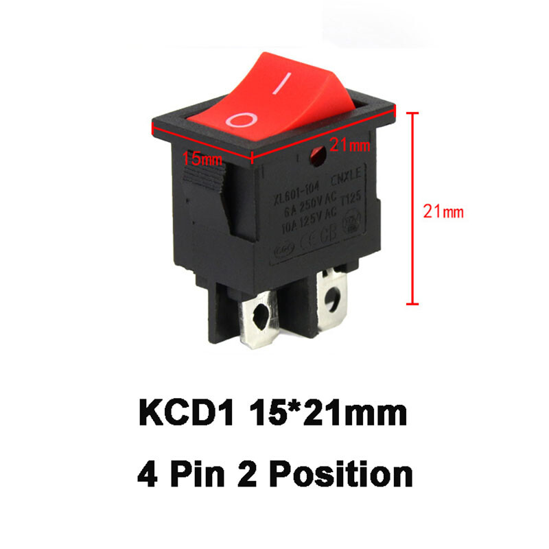 KCD1 SPST Switch KCD1 Rocker Switches - 5-Pack SPST 23mm Round Boat  Switches 4 Pin Round Rocker Switch 10PCS 23mm Diameter Red Light 3 PINS ON-OFF SPST Round Rocker Swit