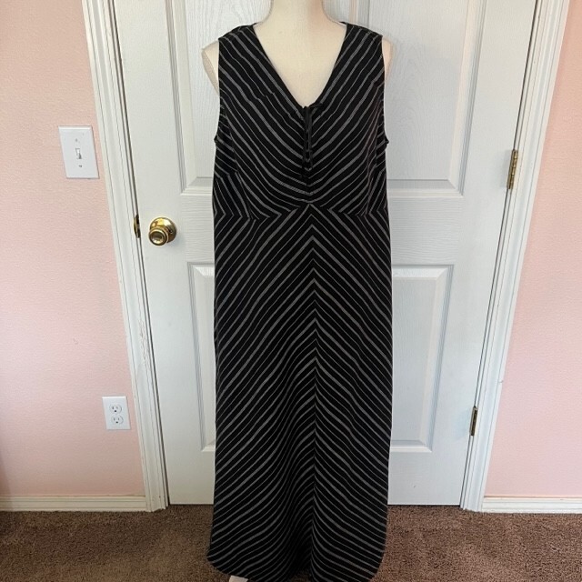 Lane Bryant Womens Maxi Dress Plus Size 18 Linen Herringbone Black