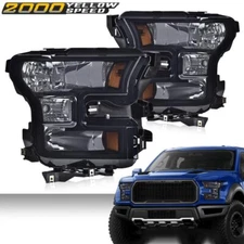 1Pair Fit For 2015-2017 Ford F150  Smoke Lens Amber Corner Headlights HeadLamps