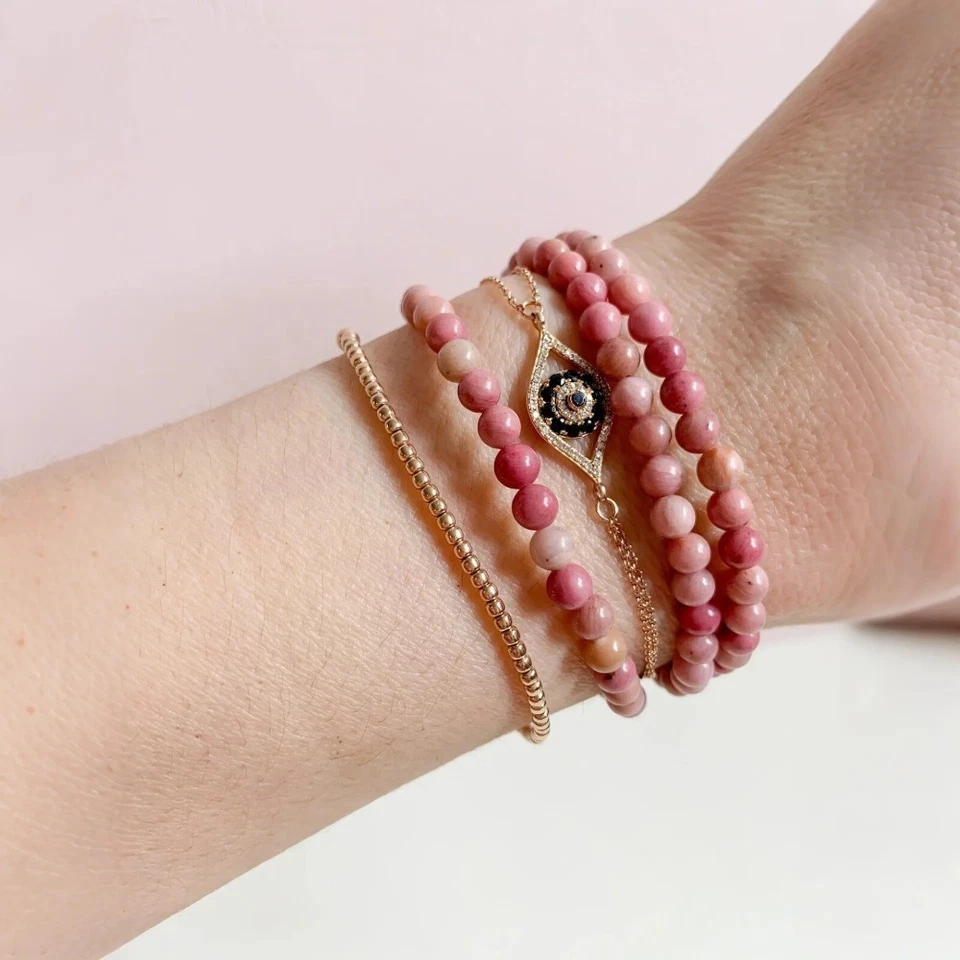 Pulsera de cuentas de piedra de rodonita natural de 4 mm protección curativa pulsera de mujer regalo Foto 4 de 4