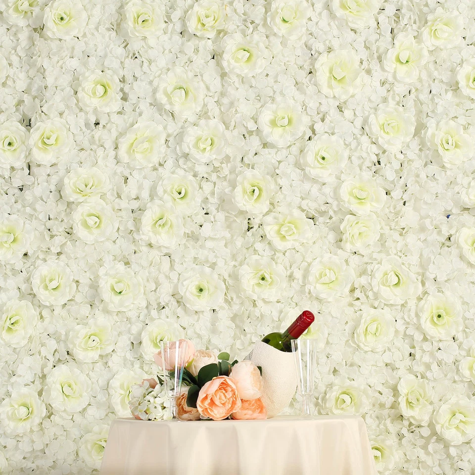 8 Cream Roses and Hydrangea Flowers Mat Wall Backdrop Panels Wedding Decorations - Image 2 of 4