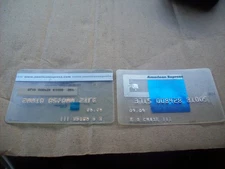 SEPERATE FRONT/BACK HALVES AMEX TRRANSPARENT BLUE SQUARE CREDIT CARD