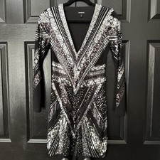 Express Black and Silver Sequin Party Dress - Size S