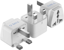UK, Hong Kong, Ireland, UAE Travel Plug Adapter Type G - 3 Pack Grounded Un