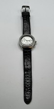 DMQ Womens Watch 32mm Crystal Bezel Black Leather Multifunction New Battery