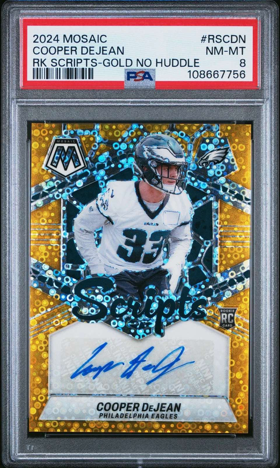 Cooper DeJean Panini Mosaic Rookie Scripts #RSCDN Gold No Huddle