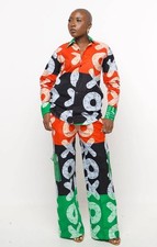 Handmade African Print 2-Piece Set for Women  Button-Up Shirt  Wide-Leg Pants