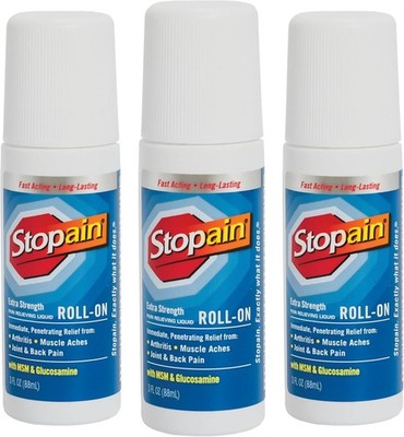 3 Pack Stopain Extra Strength Pain Relieving Roll On 3Oz Each