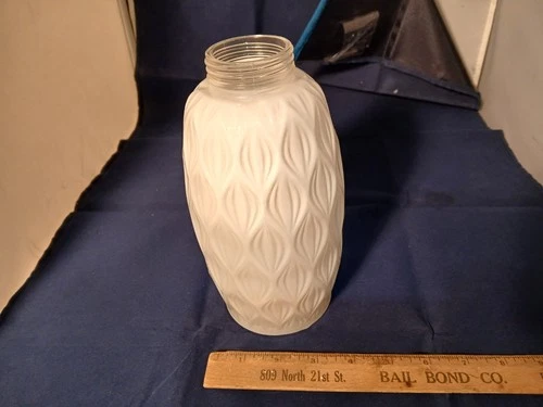 Vintage MCM Matte Milk Glass Tension Pole Lamp Shade - Pineapple Leaf Pattern -