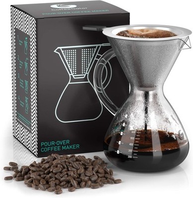 Coffee Gator Pour Over Coffee Maker - 27oz High Glass with Carafe, 800ml Clear