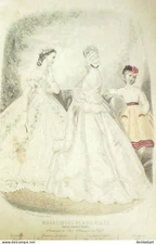 Fashion Engraving Magasin Demoiselles 1864 # 4 (Watercolor Old Fashion Plate)