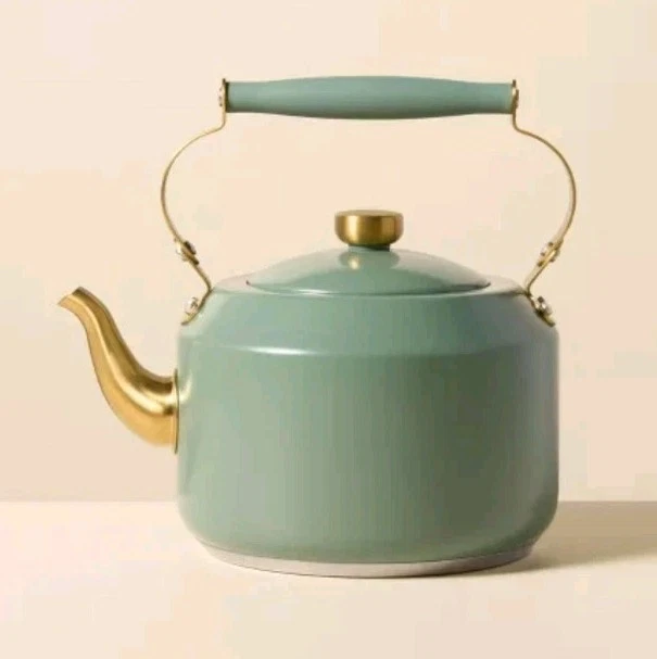 Hearth & Hand with Magnolia 2qt Coated Stainless Steel Teapot Tea Kettle, Olive