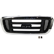 Grille For 2004-2005 Ford Ranger Chrome Shell W Black Insert Plastic