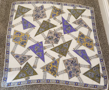 Paisley Purple Blue Olive Green Silk Like Vintage Hand Rolled Scarf Gift READ