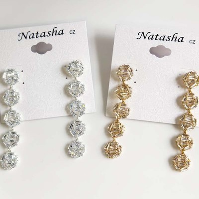 New Natasha CZ Statement Drop Earrings Chic Women Party Vacation Jewelry 2Colors