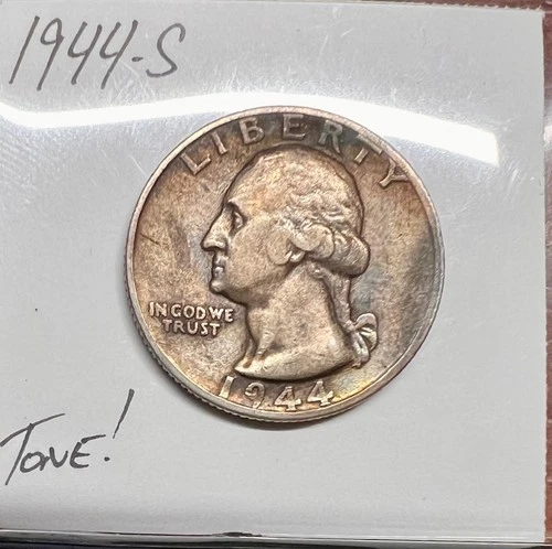 1944 S Washington Quarter AU Toned 90% Silver