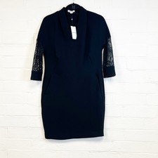 Whistles Paige Lace Sleeve Dress Knee Length Black V-neck Formal Pockets UK 6