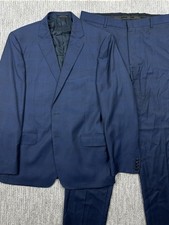Jos. A. Bank Reserve Suit Mens 43L W37 Blue Check Lanificio Super 120s Wool USA