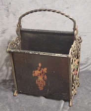 Vintage Wrought Iron Magazine Rack Art Deco Spanish Revival Antique Caddy Holder