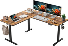 Adjustable L-Shaped Electric Standing Desk, 63"x55", Rustic Brown Finish