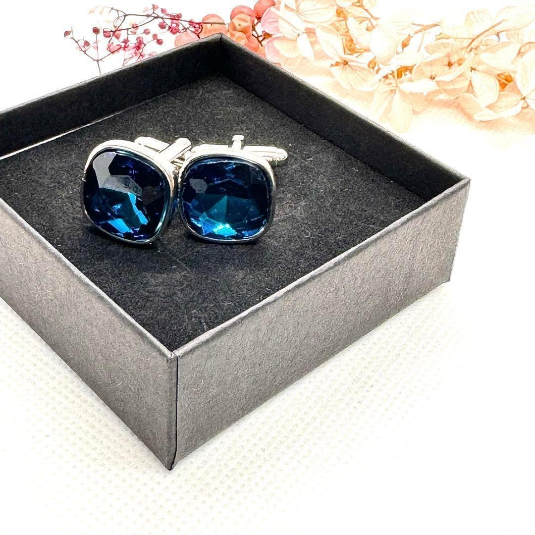 Cufflinks Blue Crystal Rectangle Square Wedding R… - image 5