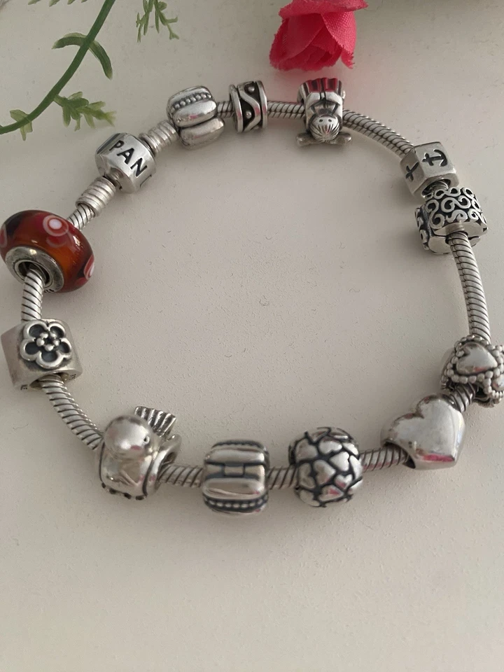 Original Pandora Armband echt Silber 12 Charm Anhänger wenige Male getragen Top - Bild 2 von 4