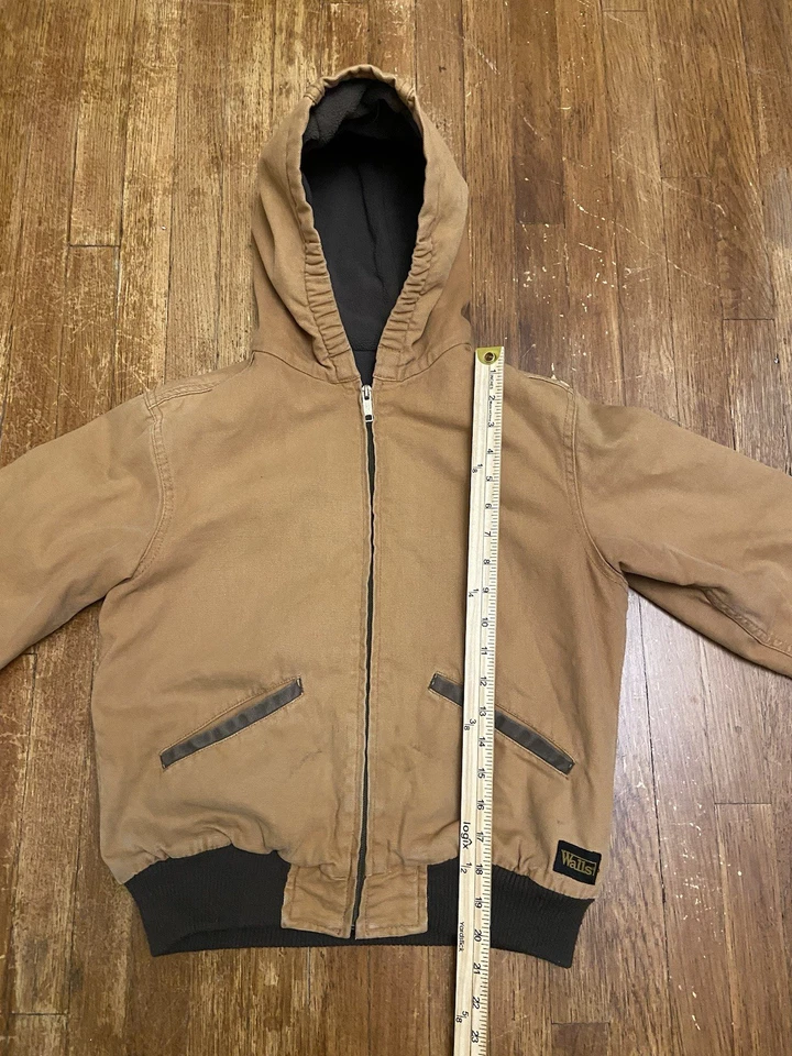 Vintage Walls Full Zip Beige Canvas Hooded Workwear Jacket Youth Large - Image 4 of 4