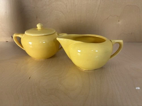 Bauer Pottery Creamer & Sugar Bowl with Lid Vintage 1950's