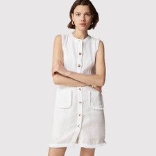 J Crew Womens Dress White Raw Hem Mini Shirtdress Linen Sleeveless A Line XS