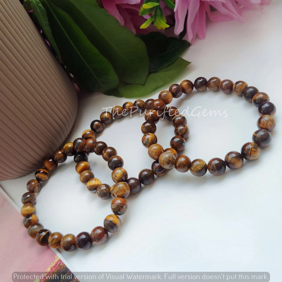 Alluring Tiger Eye Beads Bracelet~8mm Round Crystals~Dainty Beads Bracelet Gift~ - Image 3 of 4