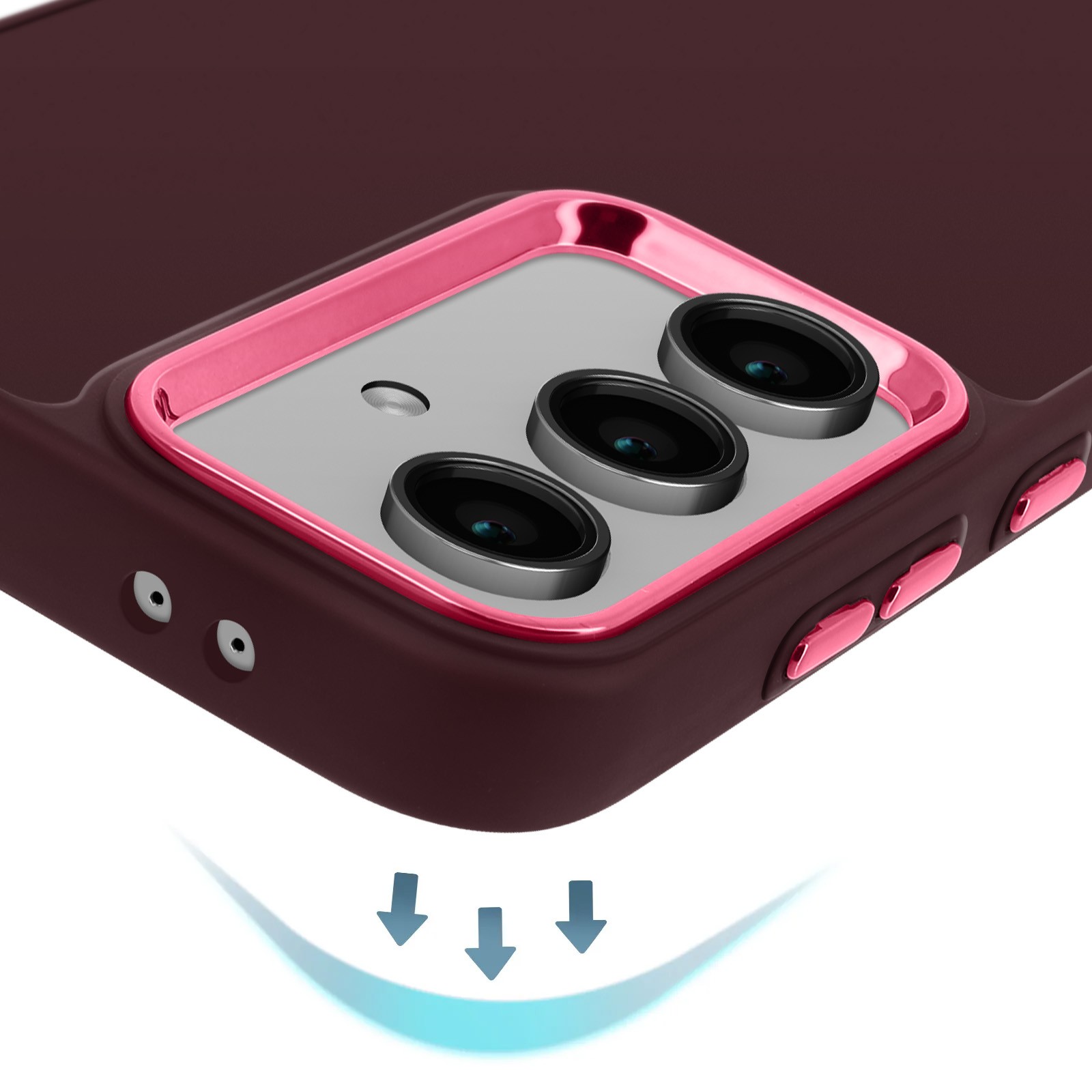 Coque silicone Galaxy S24 FE Avizar premium avec protection d'objectif en métal rose
