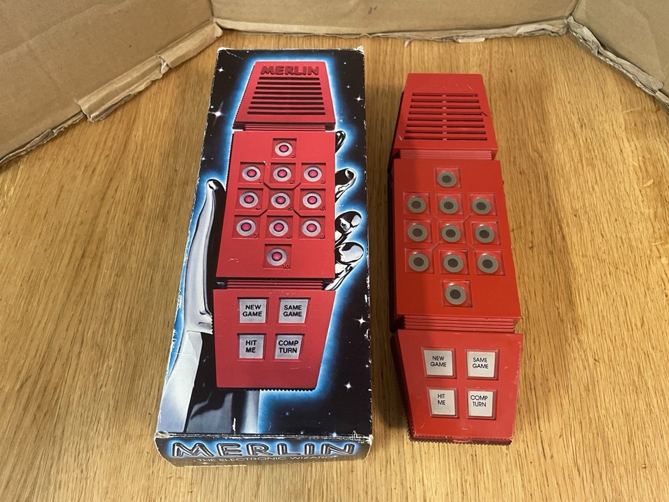The 1978 Merlin 'Electronic Wizard' with its original box is an iconic piece of late-70s tech history — the must-have toy of its generation and a jaw-dropping shelf piece.