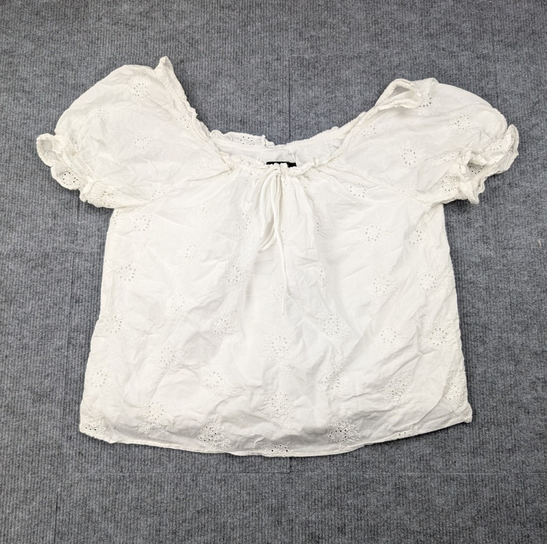 J Crew Blouse Womens Medium Coastal Cowgirl Cottage Milkmaid Eyelet Minimalist