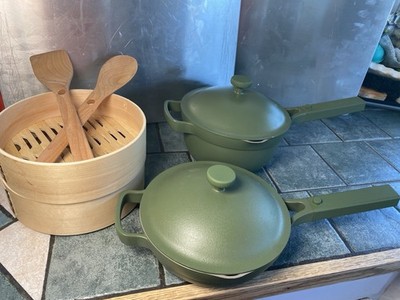 Our Place Always Pan 4-Piece Non-Stick Green Set w/ Lid & Steamer Basket