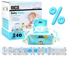 RICO Baby Wipes 240 ct Large-Sized Fragrance-Free Wipes