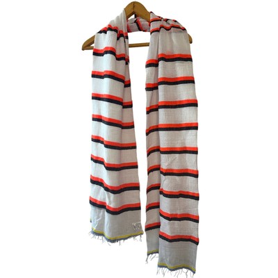 Lemlem NWT White & Orange Berta Beehive Cotton Blend Artisan Scarf One Size 