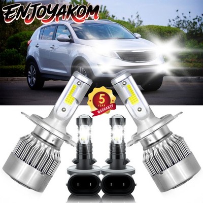 For Kia Sportage 2009-2010 Combo LED Headlight Kit Hi Lo+Fog Light Bulb 6000K