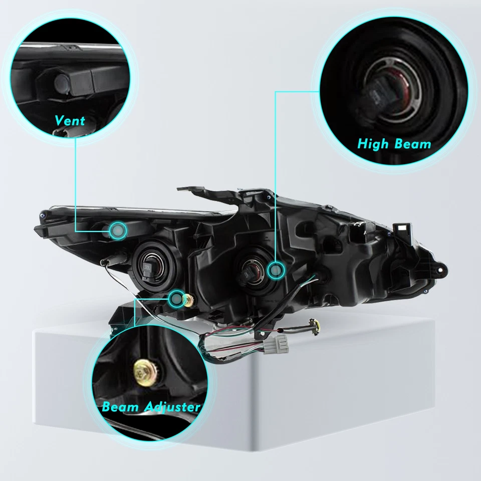 For 2016 2017 2018 Nissan Altima Halogen w/o LED DRL Black Headlights Lamps L+R - Image 3 of 4